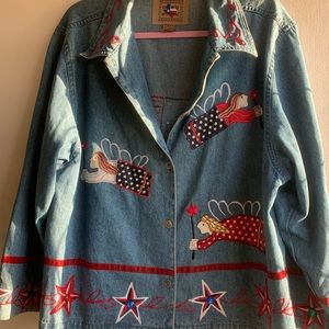 Don’t Mess With Texas Women’s Denim Jean Fairy Accent Pattern Jacket Size XL